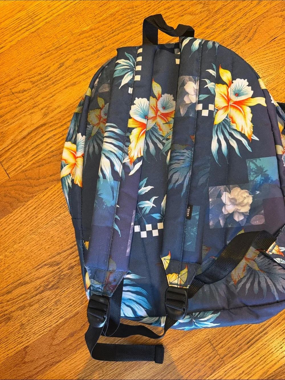 Vans Blue Floral Print Backpack with Tropical Blooms